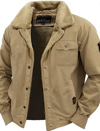  ανδρικό κεντημένο φλις τζάκετ sherpa trucker jacket εργασίας cargo jacket turn down γιακάς ζεστό χειμωνιάτικο βαμβακερό μπουφάν vintage casual παλτό με πολλές τσέπες