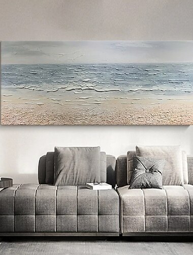  stort 3d-bølgemaleri håndlaget blått hav oljemaleri på lerret akryl sjølandskap veggkunst klappkniv bølge sjømaleri moderne strandmaleri for stue. kystveggdekor