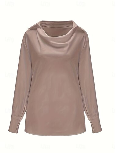  Damen Hemd Bluse Feste Farbe Basic Brautkleider schlicht Langarm Wasserfallausschnitt Normale Oberteile Täglich Weiß Blau Braun Frühling & Herbst