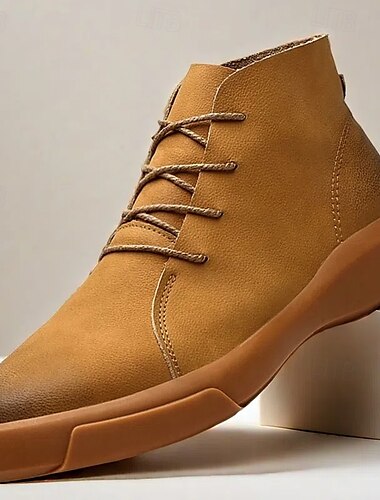 Botines casuales de piel sintética para hombre con diseño de cordones, suela cómoda antideslizante, perfectos para uso diario y actividades al aire libre.