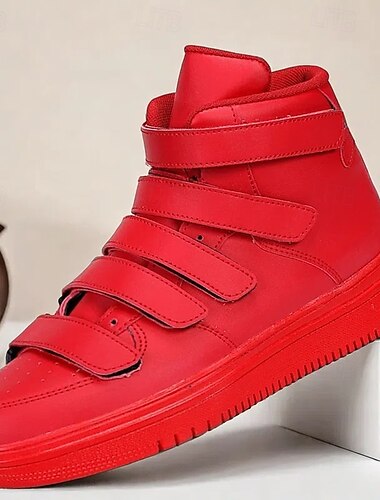  baskets montantes rouges à scratch pour hommes avec semelle antidérapante - chaussures décontractées élégantes