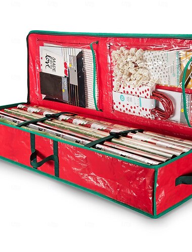  Bolsa de almacenamiento organizadora de papel de regalo resistente - Organizador de almacenamiento navideño para papel de regalo y bolsas de regalo - Contenedor de almacenamiento de papel de regalo -