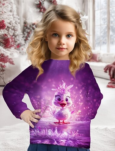  Chica 3D Graphic Animal Sudadera Manga Larga Primavera Otoño Moda Básico Niños 4-12 años Cuello Barco Exterior Casual Diario Ajuste regular