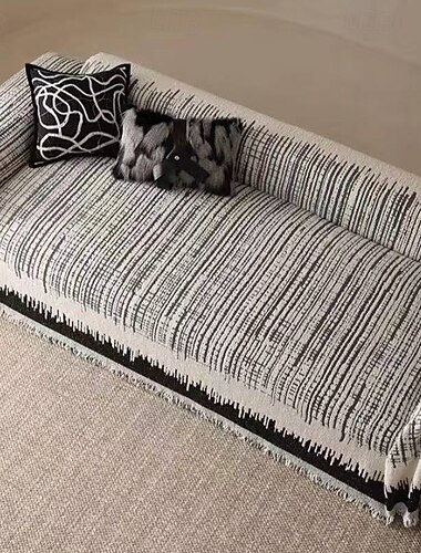  Verdickte Sofadecke Herbst und Winter Farbverlauf gestreiftes Jacquard-Halbsamt-Sofatuch mit Quasten Multifunktionsdecke