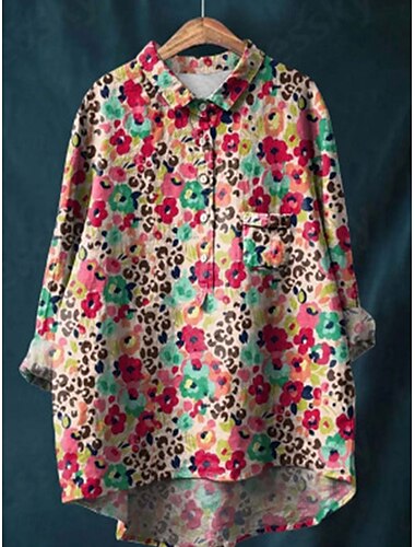  Per donna Camicia Camicie ispirate al lino Manica Lunga Colletto a Camicia Rosso Blu marino Blu Primavera & Autunno