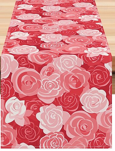  Camino de mesa con rosas para el día de San Valentín, decoración romántica de mesa con diseño floral elegante, perfecto para agregar un toque de amor y elegancia a la configuración de la cena del día