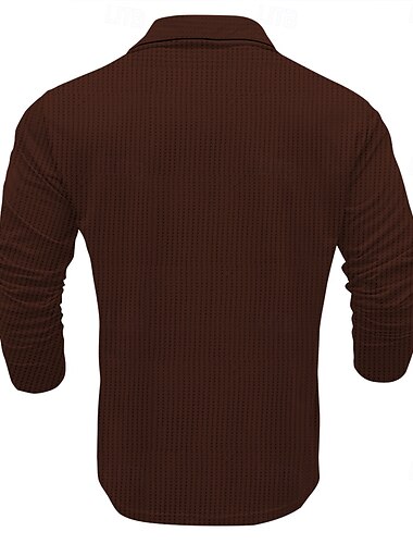  Herren Hirsch Waffel-Poloshirts Golfshirt Langarm Polo-Shirts Hemden mit Kragen Vintage Lässig Straße Alltagskleidung Ferien Knöpfe 3D-Druck Frühling Herbst Winter Braun