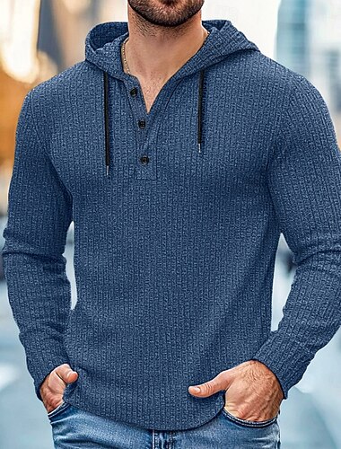  Per uomo Canotta Muscolare Maglietta a Maglia a Coste Maglietta Camicia a Maniche Lunghe Manica Lunga Con Cappuccio Henley Primavera & Autunno Tinta unica Quotidiano Casual Stile da Strada Con