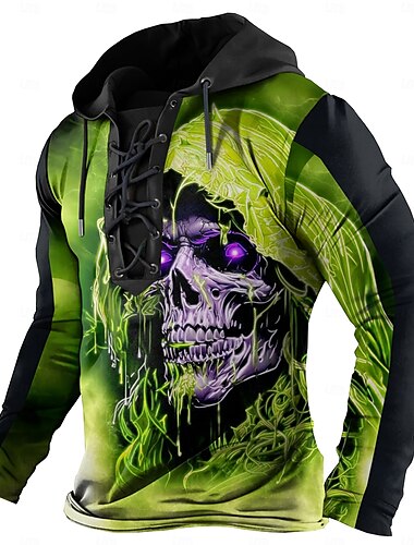 Homens Caveiras Moletons Moletom Moletom com capuz Com Capuz Moda Impressão 3D Amarelo Vermelho Com Cordão Outono Inverno Designer