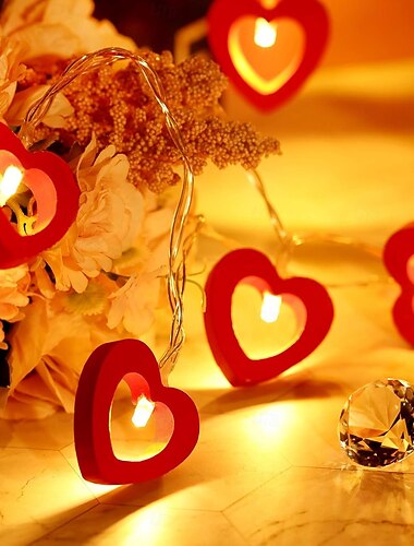  Houten Hart Slingerlichten LED Feestlichten 3m 20LED Hangende Houten Liefde Lichten Lamp Batterij Aangedreven Decoraties voor Slaapkamer Festival Verjaardag Bruiloft