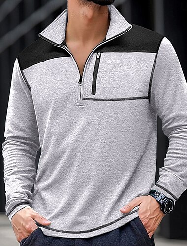  Per uomo Maglietta Polo con zip Maglietta tattica Camicia a Maniche Lunghe Manica Lunga Zip a un quarto Colletto fasciato Primavera & Autunno Blocco di colori Quotidiano Casual Stile da Strada Tasca