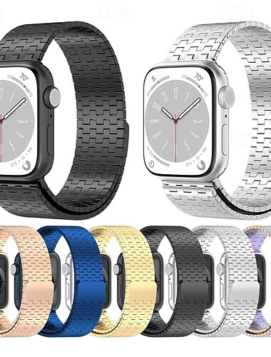  Solo Loop Совместим с Ремешок для часов Apple Watch 38мм 40мм 41мм 42мм 44мм 45мм 49мм Магнитная застежка Регулируется Нержавеющая сталь Сменный ремешок для часов для iwatch Ultra 2 Series 9 8 7 SE 6