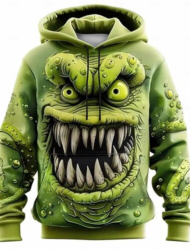  Herren Monster Kapuzenshirts Pullover Mode Cool Langarm Rundhalsausschnitt Party Ferien Streetwear Grün Kordelzug Herbst Winter Designer