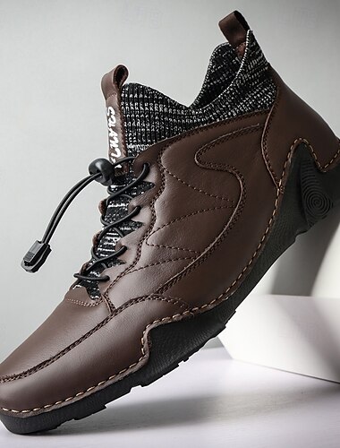  lässige Herren-Sneaker aus hellbraunem Leder mit verstellbaren Schnürsenkeln und atmungsaktivem Obermaterial aus Strick – vielseitige Sportschuhe für den Alltag
