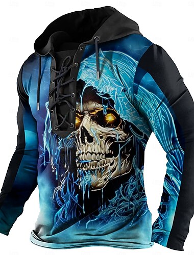  Herren Schädel Kapuzenshirts Mode Cool Täglich Langarm Mit Kapuze Blau Gelb Rote Purpur Kordelzug Herbst Winter Designer S M L XL XXL XXXL