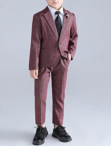  4 Stück Ring-Träger Anzug Jungen kinderkleidung Anzug Formeller Anzug Blazer & Hose Formal Party Valentinstag Modisch Cool Feste Farbe Tasche Rote Blau Grün Polyester