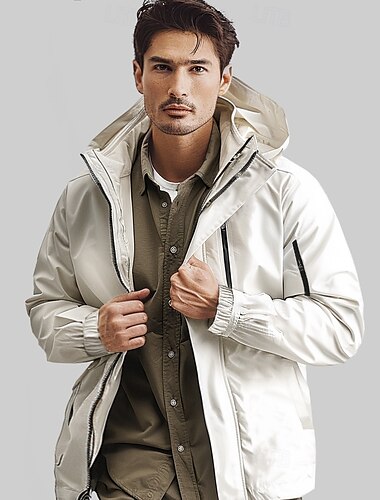  Voor heren Outdoor jas School Buiten waterdicht Zonbescherming Vetoketju Zak Lente Herfst Winter Effen Kleur Neutrale Modieus Capuchon Zwart Wit blauw Bruin Jacks