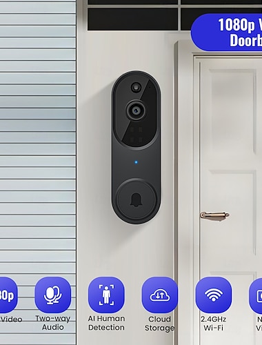  1080p video dörrklocka kamera smart ai mänsklig upptäckt live view ingår ringsignal 2,4g wifi 2-vägs ljud