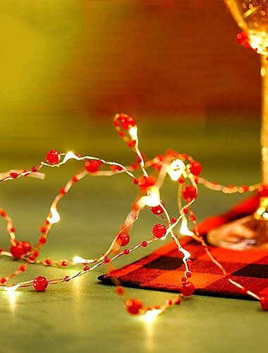  Guirlande lumineuse en fil de cuivre avec perles de simulation pour la Saint-Valentin, 5 m, 50 LED, alimentée par batterie, pour Noël, mariage, fête d'anniversaire, fleurs, guirlande familiale, décorations de vacances