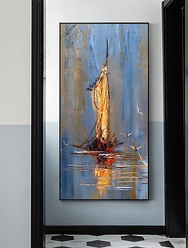  Pintura al óleo hecha a mano, lienzo, arte de pared, decoración, paisaje de barco de vela abstracto moderno para sala de estar, decoración del hogar, pintura enrollada sin marco y sin estirar