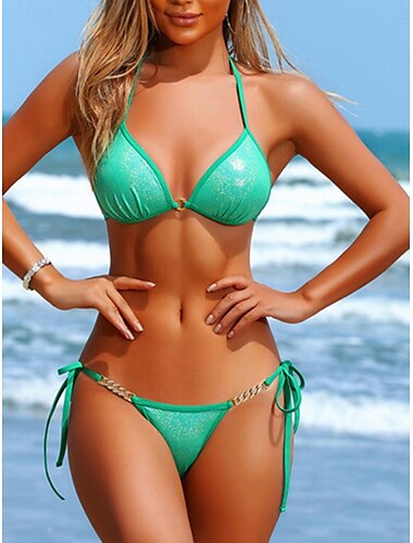  Femme Maillots de Bain Bikinis 2 pièces Slip Brésilien Maillot de bain Dos Nu Mince Vacances Tenues de plage Couleur unie Dos nu Sans Manches Maillots de bain