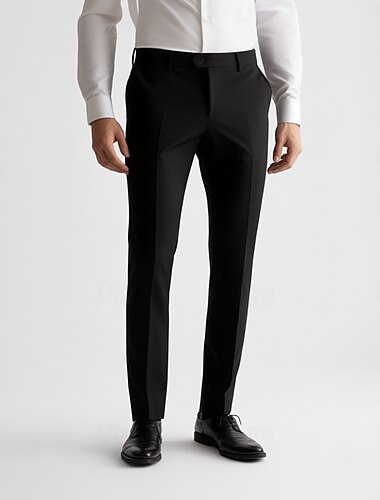  Pantalones de Vestir para Hombre Regreso a Casa Negros Largos Color Sólido Micro-elástico Ajuste Regular 2024