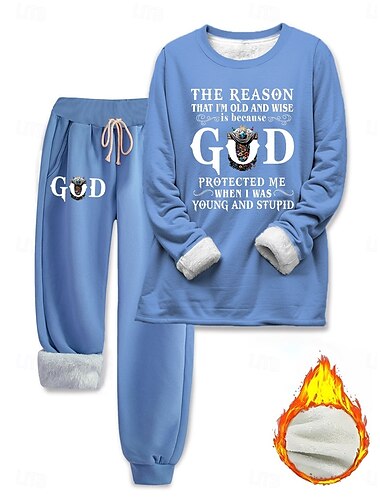  Damen 2 Teile Alltag Sweatshirt Fleece Hosen Langarm Rundhals Buchstaben Kordelzug Druck Casual Dunkel Rosa Blau Grau Herbst Reguläre Passform