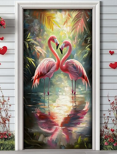  Hochzeitsdekorationen im Freien Türabdeckungen Türteppich Türvorhang Dekoration Hintergrund Innen/Außen Türbanner für Eingangstür Bauernhaus Flamingos
