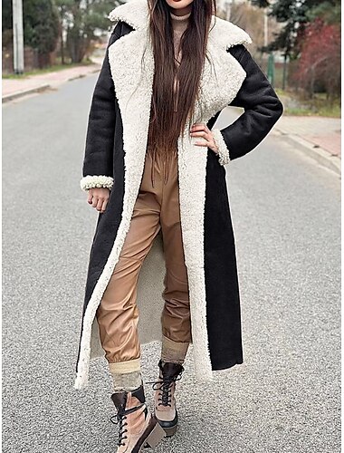  Damen Fleecejacke Teddy-Mantel warm halten Atmungsaktiv Tasche Innenfutter aus Fleece Brautkleider schlicht Glatt Urlaub Strasse Freizeitskleidung Ausgehen Öffnung vorne Lang Umlegekragen Regular Fit