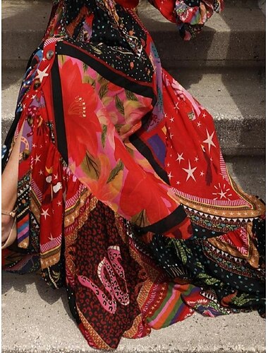  dames color block v hals maxi jurk lange mouw zomer lente