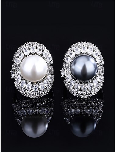  Bague de luxe plaquée argent pour femme avec un grand centre de perles et des accents de cristal – parfaite pour les mariages et les occasions spéciales