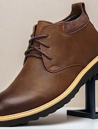  Botines de piel marrón para hombre con diseño de cordones y suela duradera: calzado informal elegante para uso diario y al aire libre