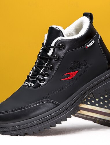  wasserdichte Winterstiefeletten zum Schnüren für Herren mit Kunstfellfutter, isolierte Outdoor-Schuhe zum Wandern bei kaltem Wetter und für die Freizeit