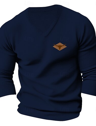  Herren Pullover V Ausschnitt Brautkleider schlicht Party-Abendgarderobe Täglich Bestickt Gestrickt Warm Langarm Herbst Winter Wein Schwarz Dunkelmarine