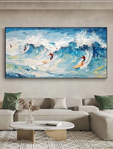  handgemachtes Original Surfsport Ölgemälde auf Leinwand abstrakte Ozeanwellen Wandkunst für Wohndekor mit gespanntem Rahmen ohne Innenrahmen Gemälde