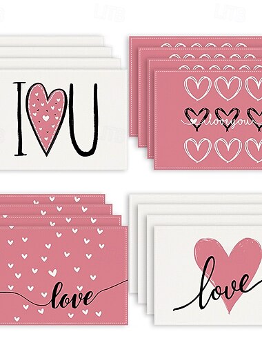  Juego de 4 manteles individuales para el día de San Valentín, manteles individuales románticos y decorativos con patrones de corazones o rosas, duraderos y resistentes al calor, perfectos para agregar