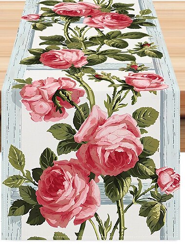 Camino de mesa con rosas para el día de San Valentín, decoración romántica de mesa con diseño floral elegante, perfecto para agregar un toque de amor y elegancia a la configuración de la cena del día