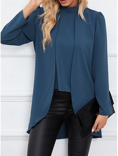  Women's Shirt Blouse Solid Color Basic Casual Long Sleeve Turtleneck Regular Tops Daily Ruffle Black Army Green Blue Fall Winter
