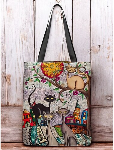  sac fourre-tout coloré pour femme avec motif de chat - sac à bandoulière unique à imprimé animal pour les amoureux des chats, idéal pour un usage quotidien et des sorties décontractées