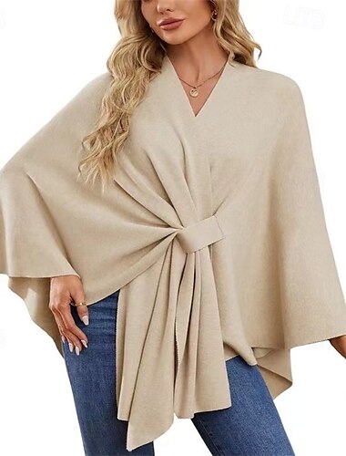  Schal-Wickel für Damen, Poncho-Pullover mit gekreuzter Vorderseite, gestrickter Umhang, weich, warm, elegant für Herbst, Winter, Frühling, Hochzeit