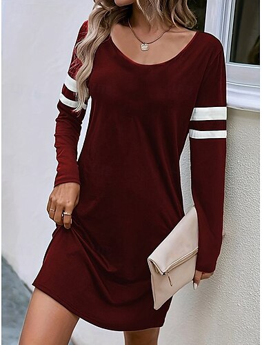  Damen Minikleid Sweatshirt-Kleid Casual kleid Winter Kleid Corsagenkleider Brautkleider schlicht Party Strasse Casual Regular Fit Farbblock Rundhalsausschnitt Schwarz Rote Grün Herbst Winter