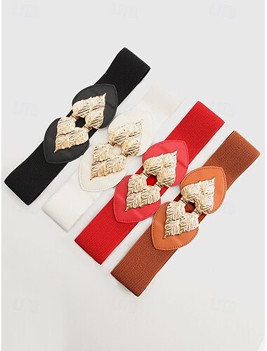  Cinturón elástico negro elegante para mujer con hebilla de hoja de oro: accesorio elegante para vestidos y atuendos formales