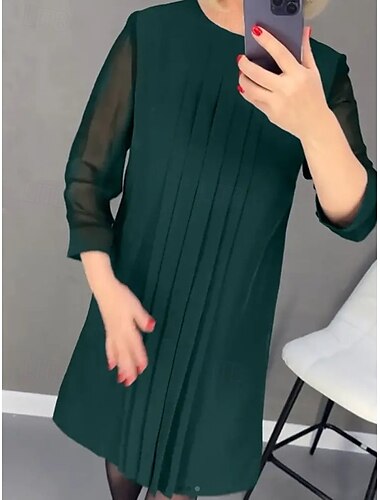  Damen Vintage-Kleid Minikleid Patchwork Gerafft Elegant Ausgefallene Rundhalsausschnitt Langarm Schwarz Rote Grün Farbe