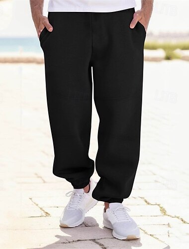  Men's Athletic Pants Sweatpants Joggers Trousers Pocket Drawstring Elastic Waist Plain Comfort Sports Outdoor Daily Fashion Casual Black Orange Micro-elastic
