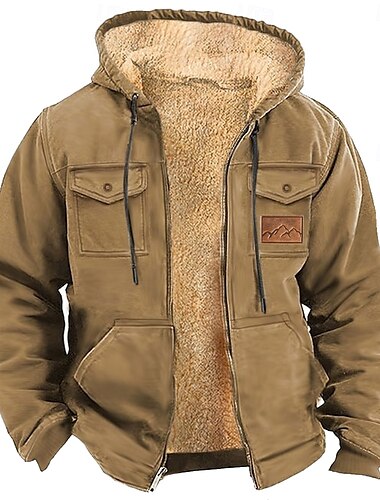  Hombre Color sólido Cowboy Vellón Sudaderas Sudadera Sudadera con capucha Con Capucha Moda Impresión 3D Festivos Ropa de calle Marrón Caqui Cremallera Bolsillo Otoño Invierno Diseñador
