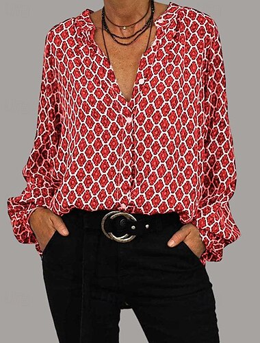  camicetta da donna San Valentino casual quotidiano floreale regolare top manica lunga scollo a V bottoni stampa vestibilità regolare quotidiano nero rosa blu autunno inverno