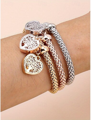  Charm-Armbänder-Set mit Herz-Lebensbaum – mehrfarbige, geflochtene, stapelbare Armbänder für Damen im Boho-Stil, perfekt für lässige Outfits oder als Geschenk
