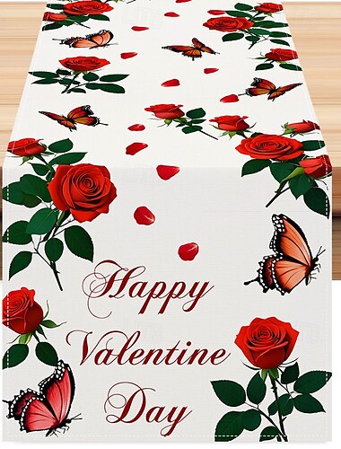  Camino de mesa con rosas para el día de San Valentín, decoración romántica de mesa con diseño floral elegante, perfecto para agregar un toque de amor y elegancia a la configuración de la cena del día