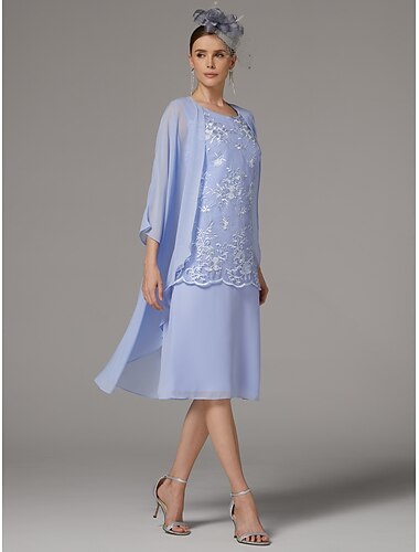  Twee Delige Sheath Pantsuit Moeder van de Bruid Jurk Strand Bruiloft Elegant Juwelen Hals Thee Lengte Chiffon Kant Mouwloze Jas Jurken met Applicaties Derby Jurk Race Dag Jurk 2025