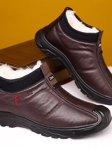  Schwarze wasserdichte Winter-Schlupfschuhe für Herren – warmes Kunstfellfutter, langlebige rutschfeste Sohle, perfekt für kaltes Wetter und Outdoor-Aktivitäten